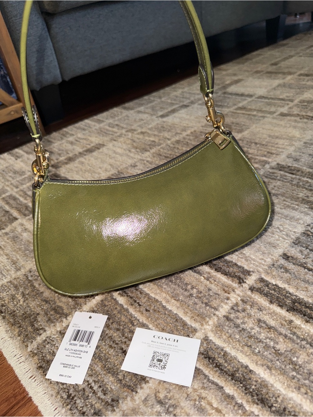Coach Olive Green Ashton Patent Leather Shoulder Bag - Picture 5 of 8